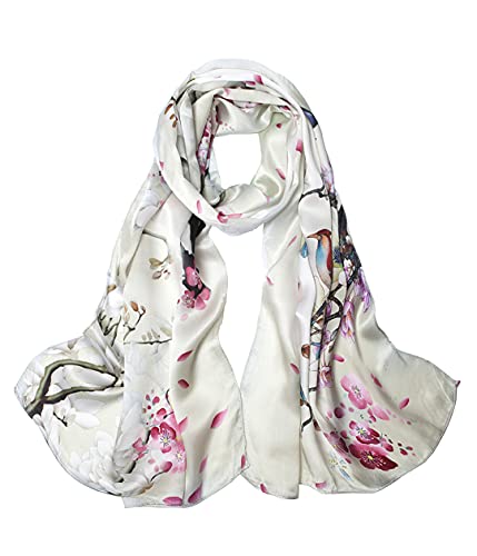 Floral White Silk Pashmina