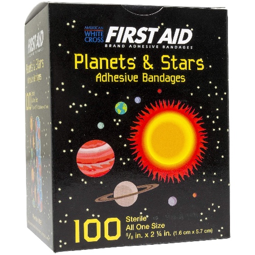 First Aid Children's Adhesive Bandages: Planets and Stars 100 Per Box - 