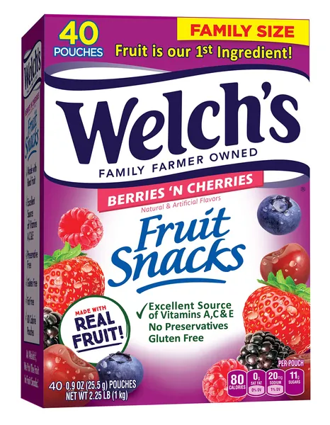 Welch's Fruit Snacks, Berries 'n Cherries, Gluten Free, Bulk Pack, 0.9 Ounce - 40 Count (Pack of 1) - Berries 'n Cherries 0.9 Ounce - 40 Count (Pack of 1)