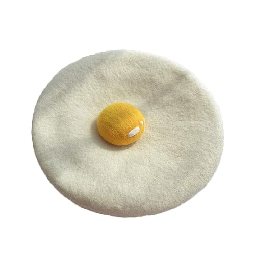 Winter Beret Hat Cute Poached Egg Soft Wool Felt Beret Handmade Painter Creative Hat Cap for Women Kids Girls White - Medium-Large - White