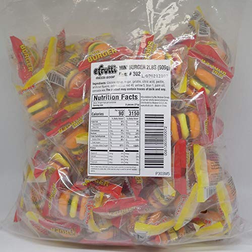 efrutti Mini Burger Gummy Candy, 2 LB - 101 Count Bulk Bag - Mini Burger - 2 Pound (Pack of 1)