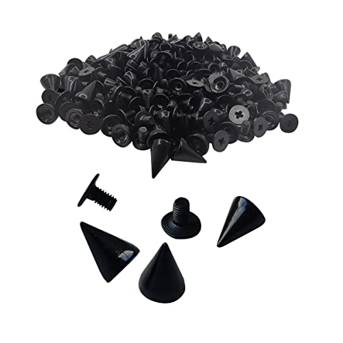 zhuohai 100 Pairs Cone Spikes Screwback Studs, Cone Black Studs and Spikes Punk, DIY Leather Craft Cool Rivets Punk(7X10mm) - Black