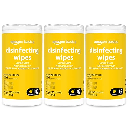 Amazon Basics Disinfecting Wipes, Lemon Scent, for Sanitizing, Cleaning & Deodorizing, 255 Count (3 Packs of 85) - 85 Count (Pack of 3) - 3 Pack Lemon