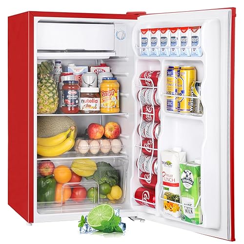 Upstreman 3.2 Cu.Ft Mini Fridge with Freezer, Single Door, Dorm Fridge, Adjustable Thermostat, Refrigerator for Dorm, Office, Bedroom, Red-BR321 - Passion Red