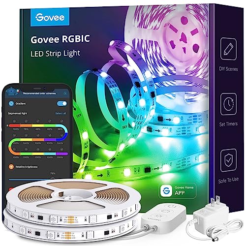 Govee 32.8ft LED Strip Lights RGBIC App Control, Smart LED Strips with Segmented Color Control Intelligent Color Picking, Music Sync LED Lights for Bedroom, Kitchen, Party, Home Decor (2x16.4ft) - 32.8ft