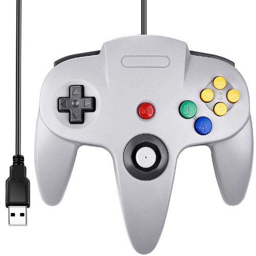 Classic N64 Controller, SAFFUN N64 Wired USB PC Game pad Joystick, N64 Bit USB Wired Game Stick Joy pad Controller for Windows PC MAC Linux Raspberry Pi 3 Sega Genesis Higan (Grey) - Gray