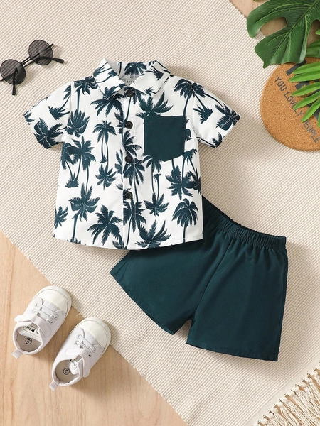 Baby Boy Coconut Tree Print Shirt & Shorts