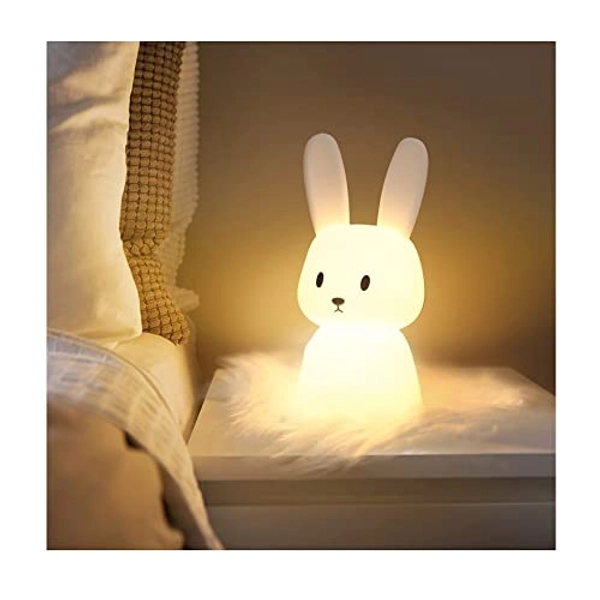 SOLIDEE Bunny Baby Night Light,7 Color Light Changes,Tap Control Lamp,USB Rechargeable Night,Timing Function,Bedside Lamp Nursery Decoration Gifts Toy Sleeping Lights Silicone Night Light Children