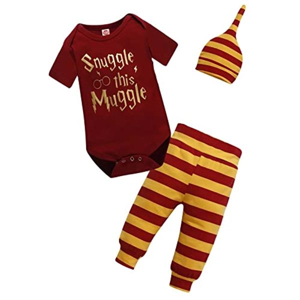 Baby Boys Girls Snuggle This Muggle Bodysuit and Striped Pants Outfit with Hat
