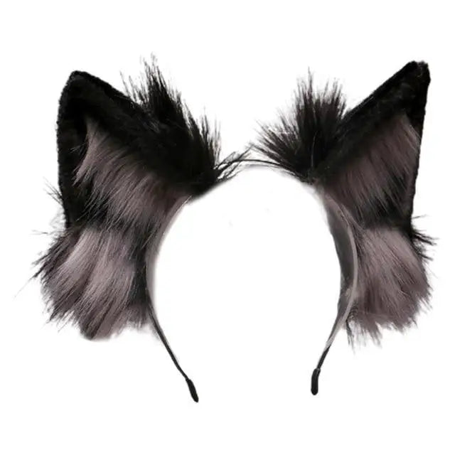 Realistic Furry Ear Headbands for Cosplay in Four Vibrant Colors - Black Grey