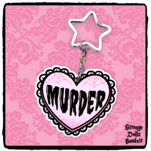 Cute Pink Murder Lace keychain, Double-Sided, Gothic keyring, Pastel Goth, Strange Dollz Boudoir