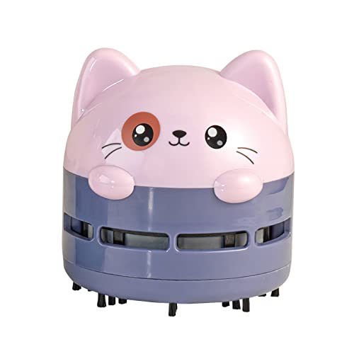 Mini Desktop Vacuum Cleaner, Portable USB Vacuum Cleaner Desk Mini Cute Cartoon Desktop Vacuum Wireless Charger for Cell Phone USB Rechargeable Handheld Cordless Desktop Hoover 8.1x8.3x10cm (Purple) - Purple