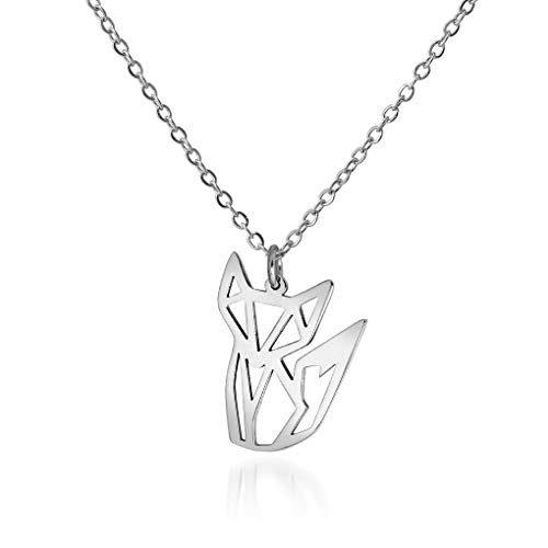 HANFLY Women's Fox Necklace Cute Fox Jewelry Origami jewelry 16.5"+1.5" Extender - White