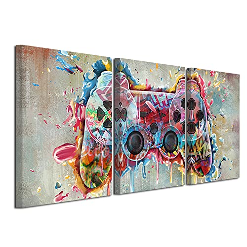 SiMiWOW Video Game Wall Art Gamepad Street Graffiti Painting Gamer Wall Decor Picture Gaming Poster Framed Canvas Prints Ready to Hang (12"x16"x3 Panels) - 12"x16"x3 Panels