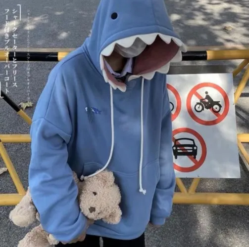  Velvet Cute Funny Shark Design Long-sleeved Hoodie