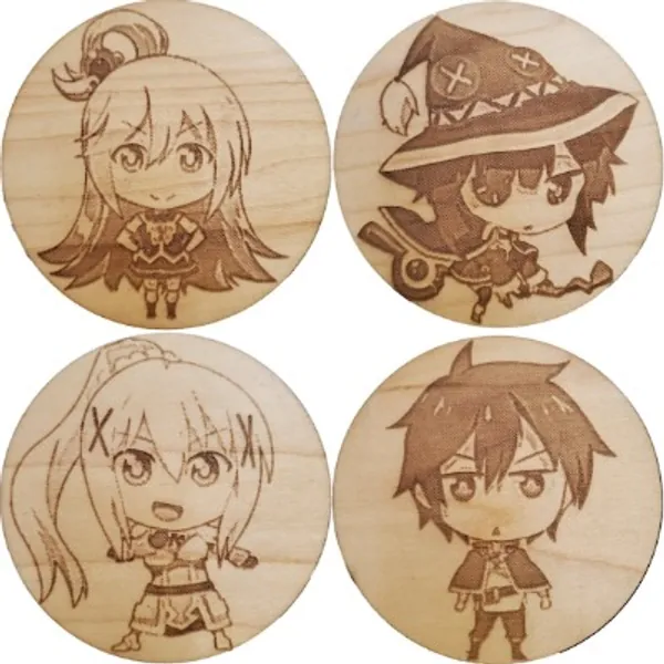 Konosuba Anime Laser Engrave Felt Bottom Coaster (Full Set)