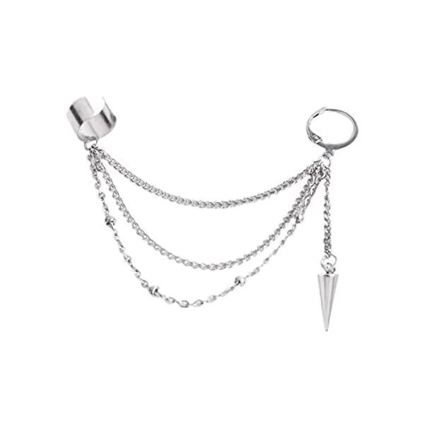 Vintage Tassel Dangle Ear Cuff Crawler Climber Earring for Women Girls Stainless Steel Cartilage Small Hoop Wrap Vine Clip on Layered Chain Drop Fashion Lightweight Comfy Jewelry 1 Piece