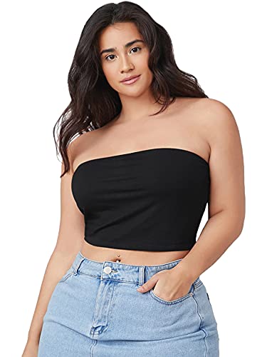Floerns Women's Plus Size Solid Strapless Bandeau Tops Basic Crop Tube Tops - 3X-Large Plus - Black