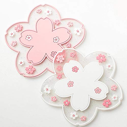 XMYNB Dessous de Verres 2 Morceaux De PVC Souple Sakura Tapis Coaster Table Mats Cup De Noël Hochzeitsdeko Napperons pour Les Restaurants Réfractaires,2St,Diamètre De 11,5 Cm