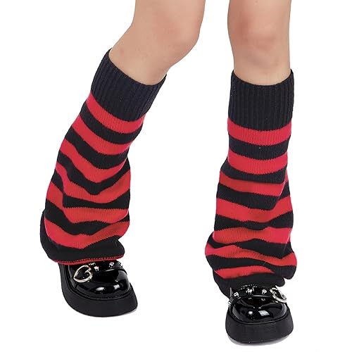 American Trends Leg Warmers Y2k Kawaii Black White Cute Leg Warmers Y2k Goth accessories for Women Girls 80s Party Sports - One Size - Black&red Striped