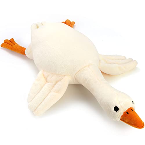 Qpewep 30" Goose Stuffed Animal Weighted Plush Toy 3.2Ibs White Swan Throw Soft Plush Sleeping Pillow Stuffed Animal Toys for Kids Gifts - 30" Goose