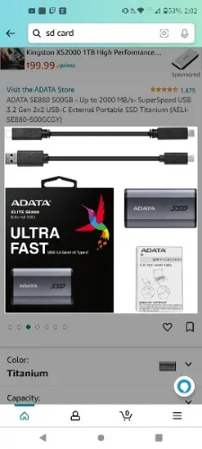 Amazon.com: ADATA SE880 500GB - Up to 2000 MB/s- SuperSpeed USB 3.2 Gen 2x2 USB-C External Portable SSD Titanium (AELI-SE880-500GCGY) : Electronics