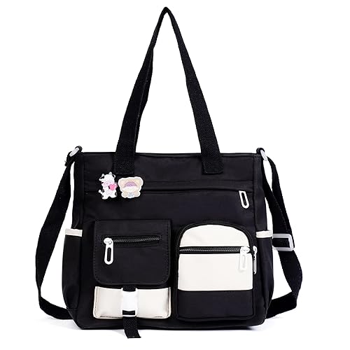 Phaoullzon Crossbody Cute Bag for Teens Kawaii Messenger Purse Nylon Shoulder Tote Bags - Black1 - Large(could Fit 14" Laptop)