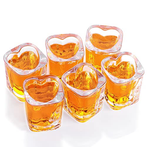 Valeways 2oz Heavy Base Shot Glasses, Sets of 6/Heart Shaped Clear Tequila Shots/Square Shot /Espresso Shot Glass/Bulk Shot Glasses - 6 Pack