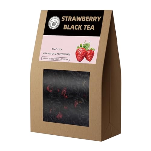 HANFANGLING Strawberry Black Tea Loose Leaf Total 1.76oz Strawberry Flavor Classic Black Tea, Fresh Strawberry - Strawberry Black Tea