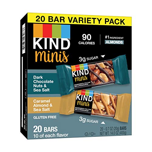 KIND Minis, Dark Chocolate Nuts & Sea Salt/ Caramel Almond & Sea Salt, 14 Oz (Pack Of 20) - Dark Chocolate Nuts & Sea Salt/ Caramel Almond & Sea Salt - 20 Count (Pack of 1)