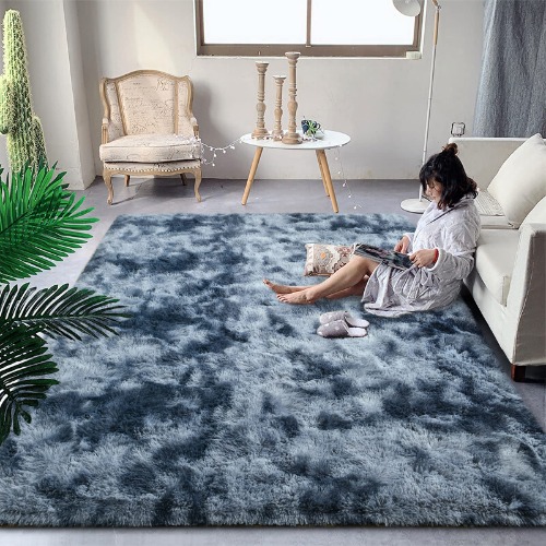 DweIke Super Soft Shaggy Rugs Fluffy Carpets, Tie-Dye Rugs for Living Room Bedroom Girls Kids Room Nursery Home Decor,Non-Slip Machine Washable Carpet ,4x6 Feet Blue Grey - 4 ft x 6 ft Blue Gray