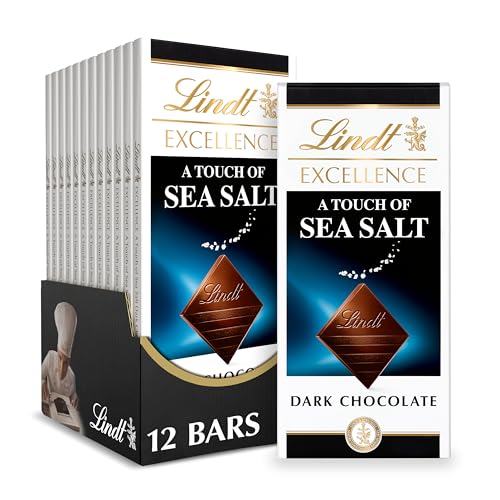 Lindt EXCELLENCE Sea Salt Dark Chocolate Bar, Mother’s Day Chocolate Candy, 3.5 oz. (12 Pack) - A Touch of Sea Salt