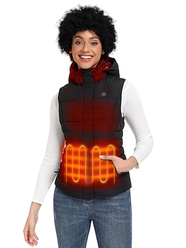 ORORO Women's Heated Down Vest with Battery and Detachable Hood, Heating Vest with 800 Fill Power Down (Charger Not Included) - Medium - Black