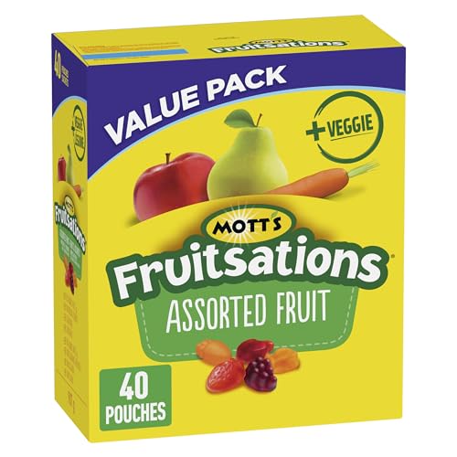 Mott's - VALUE PACK SIZE - Naturally Flavoured Fruit Flavoured Snacks - Pack of 40 Pouches, No Artificial Colours, 907 Grams Package of Fruit Flavoured Snacks - VALUE PACK SIZE Fruit - 907 g (Pack of 40)