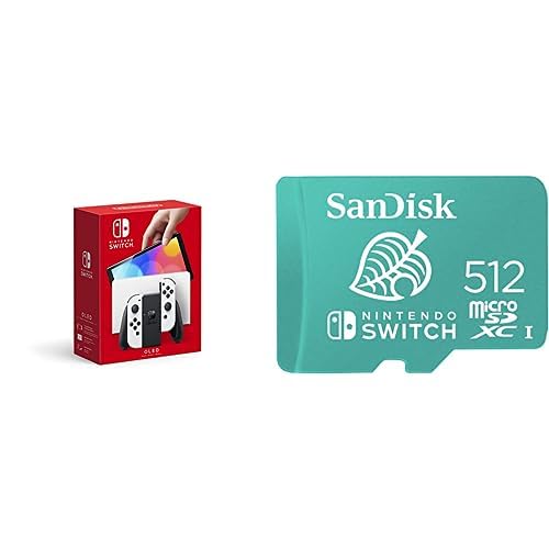 Nintendo Switch – OLED Model w/White Joy-Con and SanDisk 512GB microSDXC Card, Licensed Switch