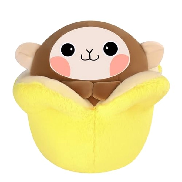 PLAYNICS Large Banana Monkey Plush Pillow Stuffed Animal Toy,Big Size Cute Soft 12" Fat Kawaii Hugging Cuddle Plushie,Gift for Kids (Banana Monkey) - Banana Monkey