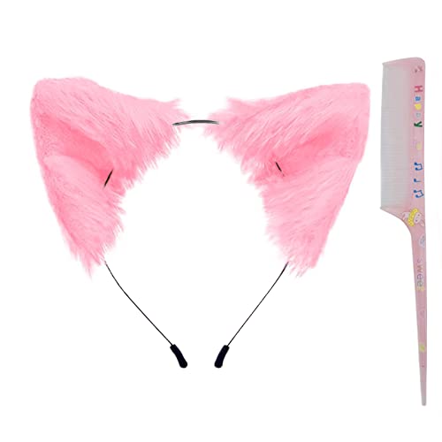 Dolmtop Handmade Cat Fox Wolf Dog ears Hairhoop Headband Animal Cosplay Costume Accessories for Halloween Christmas - Pink