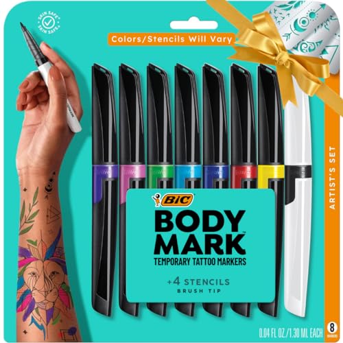 BIC BodyMark Temporary Tattoo Markers for Skin, Artist's Set, Mixed Tip, 8-Count Pack of Assorted Colors, Skin-Safe*, Cosmetic Quality (MTBXP81-A-AST) - Artist's Set