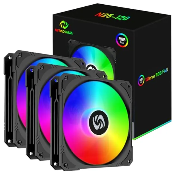 120mm Case Fan 3 Pack RGB Case Fans, Silent Version High Airflow PC Fans, Hydraulic Bearing - Low Noise RGB Fans with 12v 3 pin and molex 4 pin PSU Plug Computer Fans for PC Case