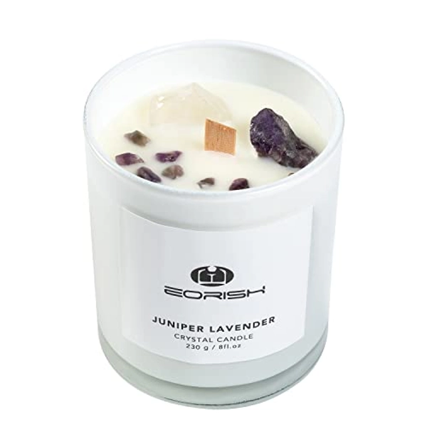 Organic Candles with Crystals Inside, Crystal Candles for Women, Lavender Candles for Mom Gifts