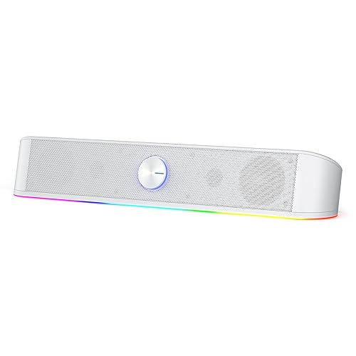 Redragon GS560 RGB Desktop Soundbar, 2.0 Channel Computer Speaker with Dynamic Lighting Bar Audio-Light Sync/Display, Touch-Control Backlit with Volume Knob, USB Powered w/ 3.5mm Cable, White - White
