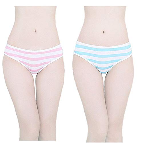 MVKV Hot Cute Japanese Style Blue&pink Stripe Panties Bikini Cosplay Cotton Underwear - One Size - Blue/Pink