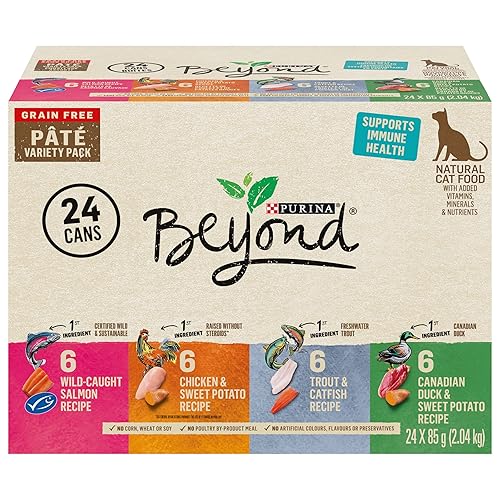 Beyond Grain Free Natural Wet Cat Food, Pate Variety Pack 4 Flavours - 85 g Can (24 Pack)
