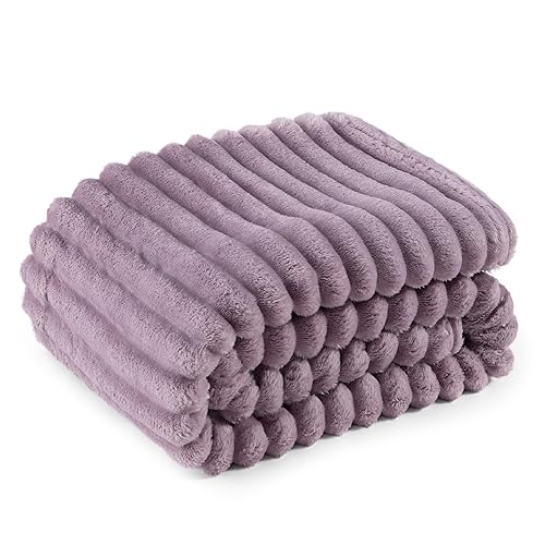 Bedsure Super Soft Purple Throw Blanket - Fuzzy Bed Blankets Fluffy Fleece Blankets for Bed, Couch, Sofa, Plush Lightweight Purple Blanket for All Season, 50x60 Inches, Stripe Textured - Throw (50" x 60") - Light Purple