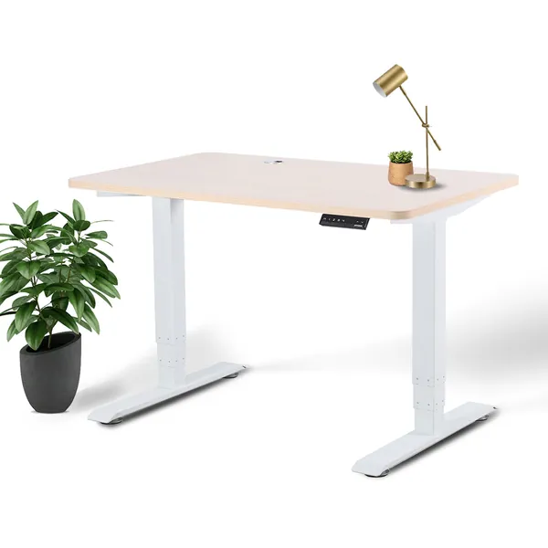Standing Office Desk - L (70" × 29") / White / Oak Wood