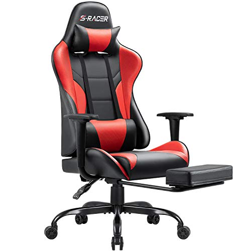 Homall Gaming Chair Computer Office Chair Ergonomic Desk Chair with Footrest Racing Executive Swivel Chair Adjustable Rolling Task Chair (Red) - Red