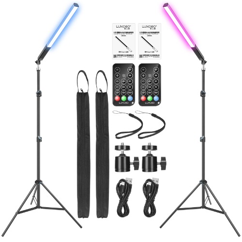 Lot de 2 Baguettes Lumineuses vidéo LED RVB,Kits d'éclairage de Studio de Photographie LUXCEO avec trépied de 0,75m à 2,08m,1000 Lumen,bâton Lumineux de Photographie à intensité Variable 36 Couleurs