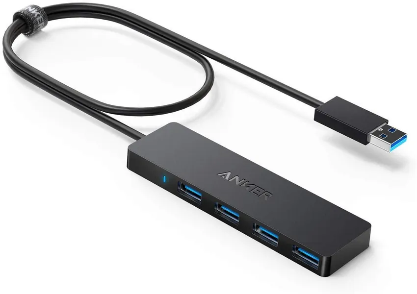 Anker Data Hub 4 Ports USB 3.0 Ultra Fin avec câble étendu de 60 cm - Hub USB 3.0 pour Macbook, Mac Pro / mini, iMac, Surface Pro, XPS, Notebook PC, clés USB, disques durs externes, etc.