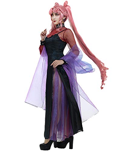 miccostumes Women's Costume Black Lady Cosplay Gothic Spaghetti Straps A Line Prom Dress with Accessories - X-Large - Black