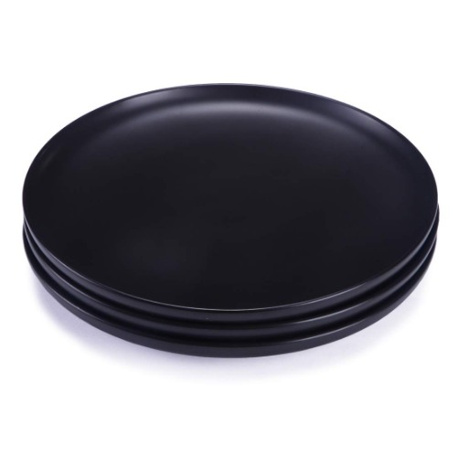 BonNoces 10-inch Matte Porcelain Dinner Plate, Elegant Large Round Serving Plates for Steak, Pasta, and Salad, Set of 3 (Matte Black)